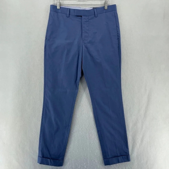 H&M Pants Mens Sz 32R Blue Slim Fit Straight Leg High-Rise Rolled Ankle Pocket - Picture 1 of 12